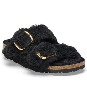 BIRKENSTOCK ARIZONA BIG BUCKLE TEDDY RIVET LOGO BLACK/Gold Size 36N (L5)